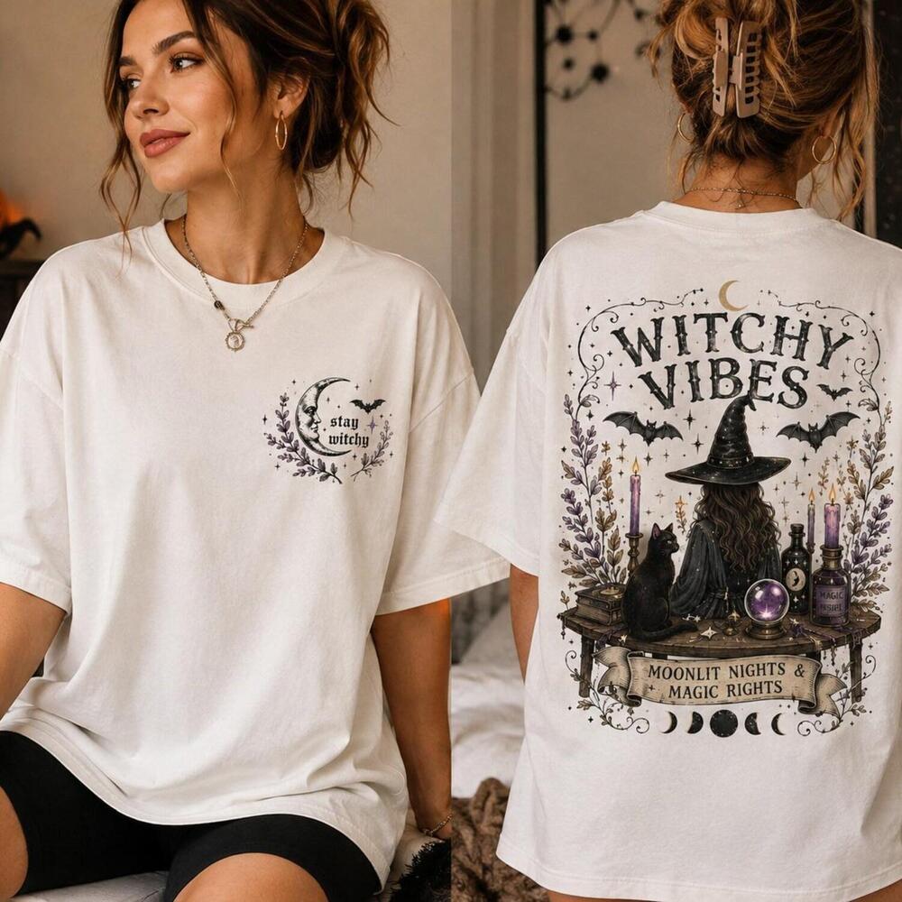 Witchy Vibes Shirt, Witch Halloween T-Shirt, Stay Witchy Tee 2 Sided